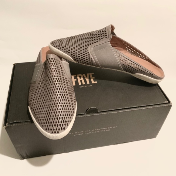 FRYE Melanie Gore Perforated Mule Sneaker Pale Blue Gray Leather Casual Flats - Picture 8 of 14